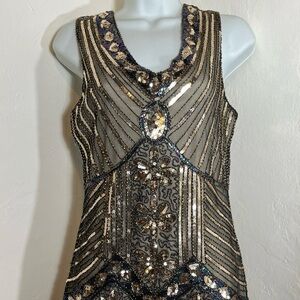 Cocktail Dress Custom Size Small Sequins Flapper Wedding Event Fringe Art Deco